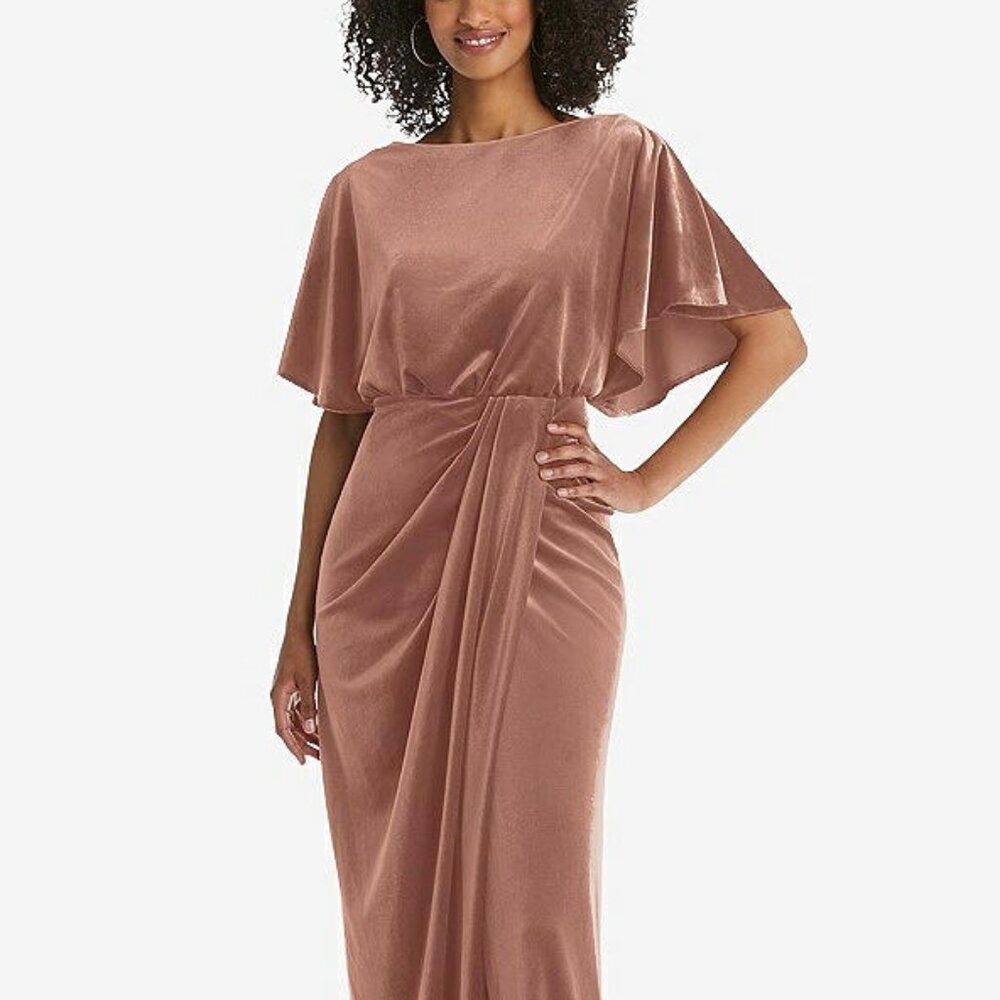 After Six 1552..Flutter Sleeve Open-Back Velvet Maxi Dress....Tawny Rose..Sz 14
